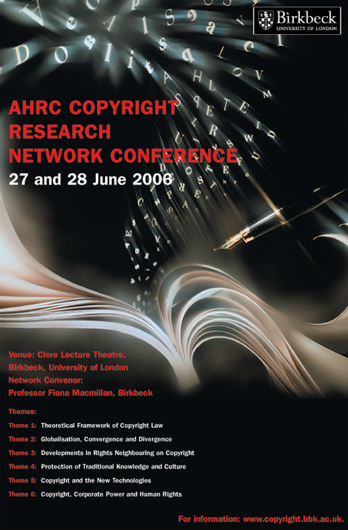Flyer for AHRC Copyright Research Network Conference 27 & 28 June 2006